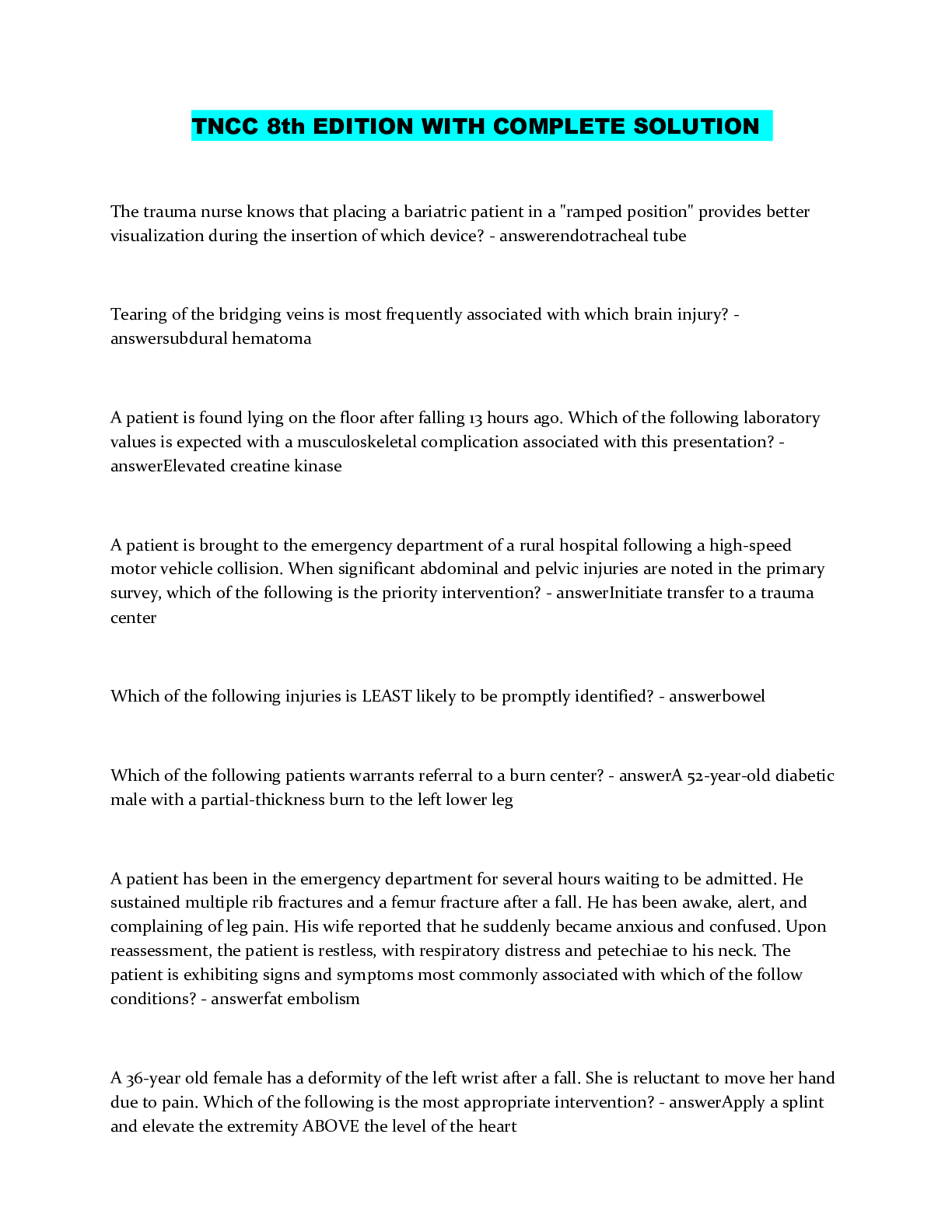 Preview image of TNCC 8th EDITION WITH COMPLETE SOLUTION document